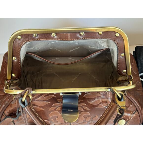 Gianni Conti Genuine Italian Leather Bag Doctor's Metal Frame Floral Design - Picture 12 of 14